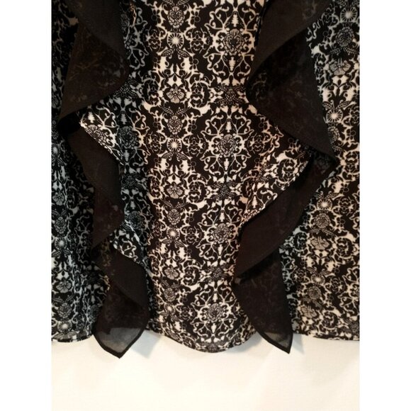 Belle by Kim Gravel Blouse Ruffle Front Flared Sleeve Black/White Lined - 2X - Picture 3 of 10
